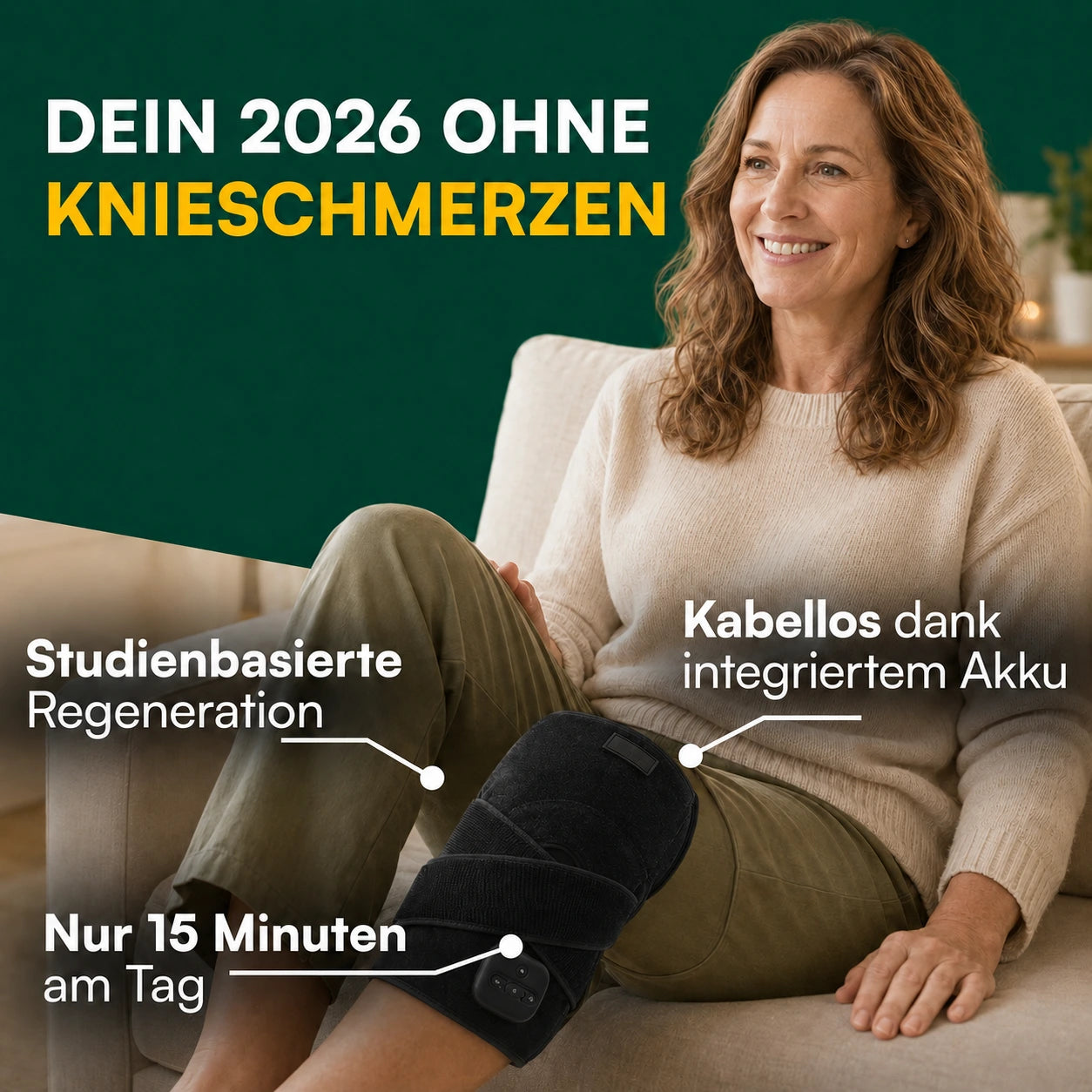 Milvino® 3-in-1 Kniebandage – Wärme, Rotlicht & Massage