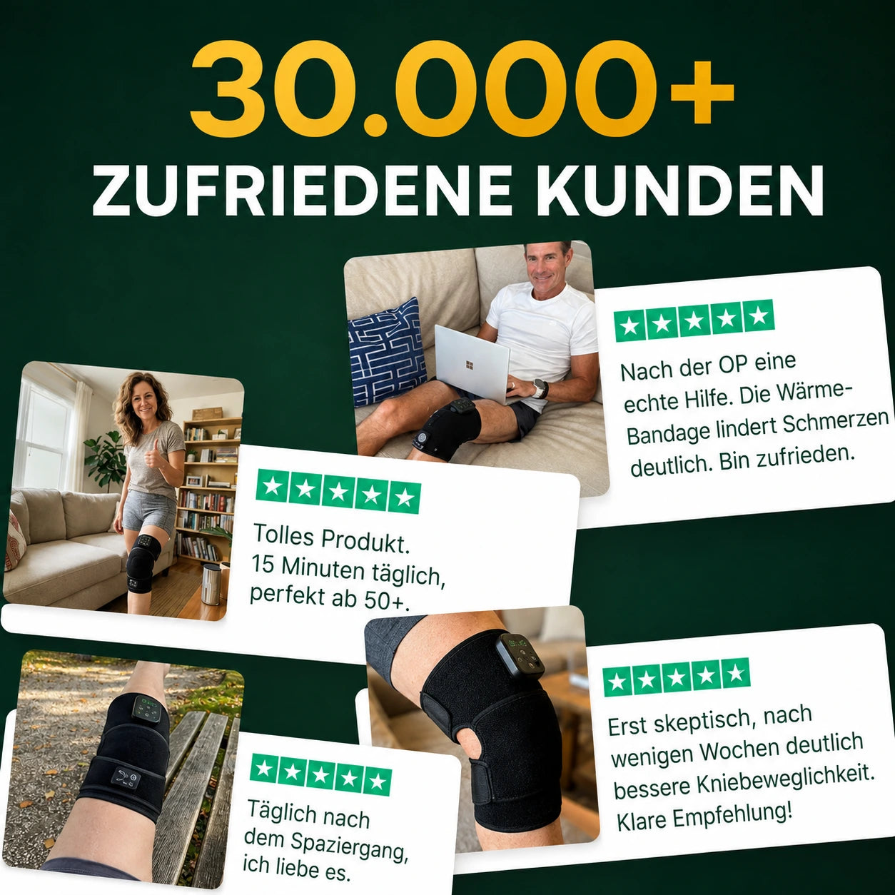 Milvino® 3-in-1 Kniebandage – Wärme, Rotlicht & Massage