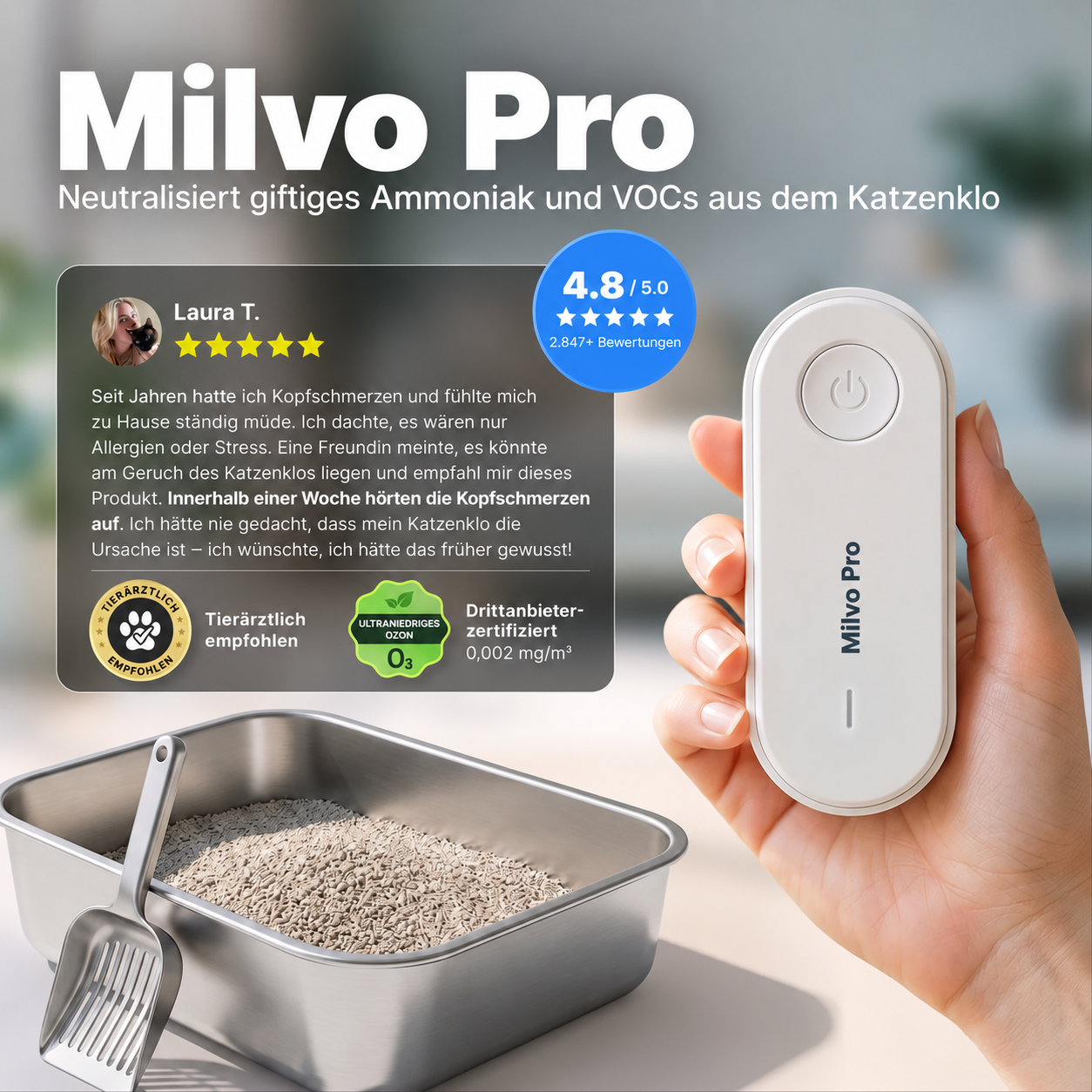 MILVO PRO – Der filterlose Geruchsentferner fürs Katzenklo